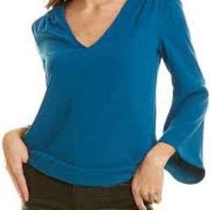 Trina Turk Long Flared Sleeve Blue Blouse Size XL